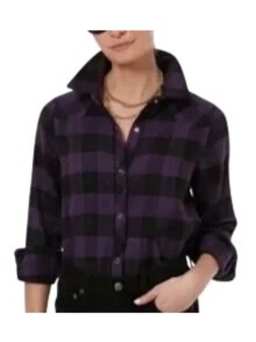 Tuckernuck Buffalo Check Flannel Shirt Purple Black Size L NWT - Picture 8 of 8